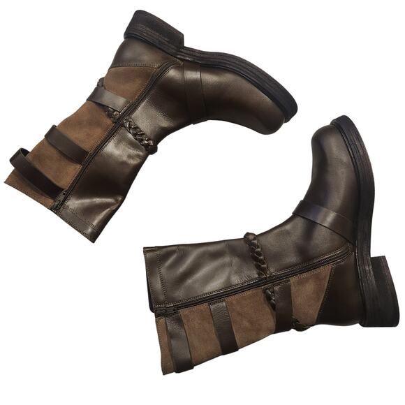 Free People Billie Buckle Forest green leather Moto boots size 8 - Picture 3 of 7